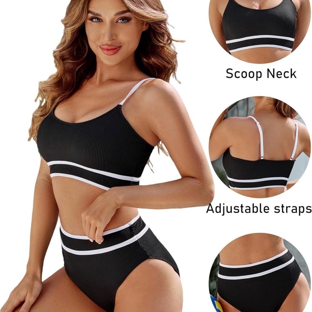 Black and White Sporty Bikini Set - Picture 3 of 8
